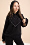 Black Heart Patterned Hooded Girl's Tracksuit Set 21253 - 3