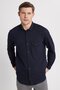 Men's Regular Fit Relaxed Fit Double Pocket Sports Collar Denim Navy Blue Shirt - 2