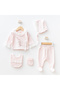 Flower Embroidered Lace Detailed 5-Piece Organic Hospital Discharge Set for Baby Girl - 5