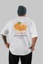 Mandarin Back Printed White Oversize T-Shirt Men Women Cotton Crew Neck Tshirt - 2
