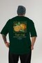 Orange Back Printed Green Oversize T-Shirt Men Women Cotton Crew Neck Tshirt - 2