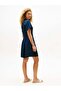 Women's Viscose Twill Short Sleeve Flared Mini Blue Dress Ww0Ww45819C1G - 2
