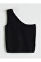 Black One Shoulder Crop Women's Knitwear Tank Top - 5