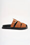 Women's Tan Imported Buckle Detailed Slippers - 5