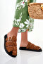 Women's Tan Imported Buckle Detailed Slippers - 2
