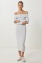 Carmen Collar Ribbed Knitted Dress Lub0192 Gray Melange - 2