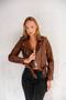 Women's Tan Zipper and Belt Detail Leather Jacket - 4