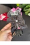 Luxury Stoned Satin Clip 2-Piece Bow Buckle 4-Piece Rubber Towel Buckle Set Black - 3