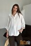 Women's Linen Buttoned Shirt |   Summer Comfortable Cut Patched Front Detailed Natural Fabric - 7
