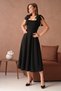 Women's Crepe Fabric Square Neck Bow Strap Detailed Midi Black Flared Evening Dress 77127 - 6