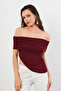 Women's Burgundy Asymmetrical Madonna Collar Blouse Ops4251 - 4