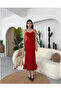 Red Midi Length Dress with Asymmetrical Curved Hem 583248 - 4