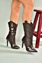 N372677511 Brown Crocodile Print Thin Heeled Women's Boots - 4