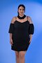 112046 Women's Plus Size Collar-Sleeve Detailed Dress Black - 3