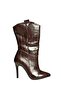 N372677511 Brown Crocodile Print Thin Heeled Women's Boots - 7