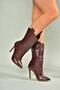 N372677511 Burgundy Crocodile Print Thin Heeled Women's Boots - 4