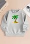 Children's Gray Crew Neck Sweatshirt – Palm Printed, Thick Fabric with Hood