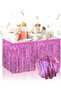 Delux Series Shiny Ornamental Self-Adhesive Pink Metallic Tasseled Table Skirt – 75 X 275 cm - 2
