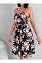 Black Orange Floral Print Square Neck Above Knee Strap Dress - 4