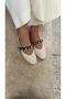 Beige Shiny Stone Women's Leather Ballerinas - 3