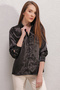 Women's Double Breasted Collar Satin Shirt Black 1066 - 3