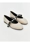 Beige Shiny Stone Women's Leather Ballerinas - 5