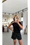 Black Blouse with Shoulder Accessory Detail Draped - 3