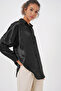 Women's Oversize Satin Shirt Black 1070 - 3