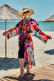 Remsa Single Kaftan Kimono Pareo on Hijab Swimsuit Navy Blue02 Rp030 Flowers