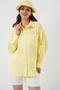 Women's Single Pocket Oversize Linen Shirt Light Yellow 1073 - 5