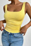 Women's Polyamide Fabric Gatherer Square Neck Crop Thick Strap Body