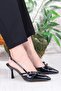 2105 Ceyn Patent Leather Double Buckle Detailed Open Back Heeled Women's Shoes