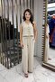 Women's V-Neck Button Front Blouse Elastic Waist Pocket Palazzo Pants Ayrobin 2 Piece Set - 3