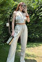 Beige Linen Halter Neck Suit - 2