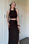 Brown Seersucker Skirt Suit with Tie-Up - 5