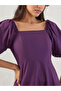 Purple Poplin Square Neck A-Line Midi Dress with Smocked Back - 4