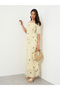 Floral Print Short Sleeves Gathered Detail Maxi Dress