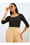 Black Knitted Lace Detail Crop Top - 6
