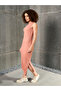 Pink Ribbed Sleeveless Hooded Maxi Dress - 3