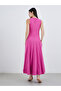Pink Tie-Up Neck A-Line Maxi Dress - 5