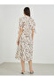 Printed V-Neck Midi Dress with Tie-Up Detail - 5