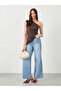 Brown Asymmetrical Neck Gathered Top - 2