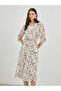 Printed V-Neck Midi Dress with Tie-Up Detail - 3