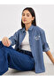 Navy Blue Back Embroidered Striped Oversized Shirt
