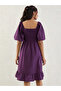 Purple Poplin Square Neck A-Line Midi Dress with Smocked Back - 2