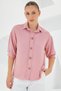 Women's Short Sleeve Oversize Linen Shirt Pink 1079 - 2