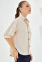 Women's Short Sleeve Oversize Linen Shirt Cream 1079 - 3