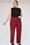 59016 Large Size Crepe Trousers with Button Waist - Burgundy - 4
