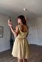 Butter Yellow Thick Strap Lace Detailed Openwork Linen Dress - 6