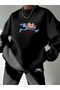 Unisex Oversize Circle Neck Bottom/Tope Tracksuit Set with Cartoon Print